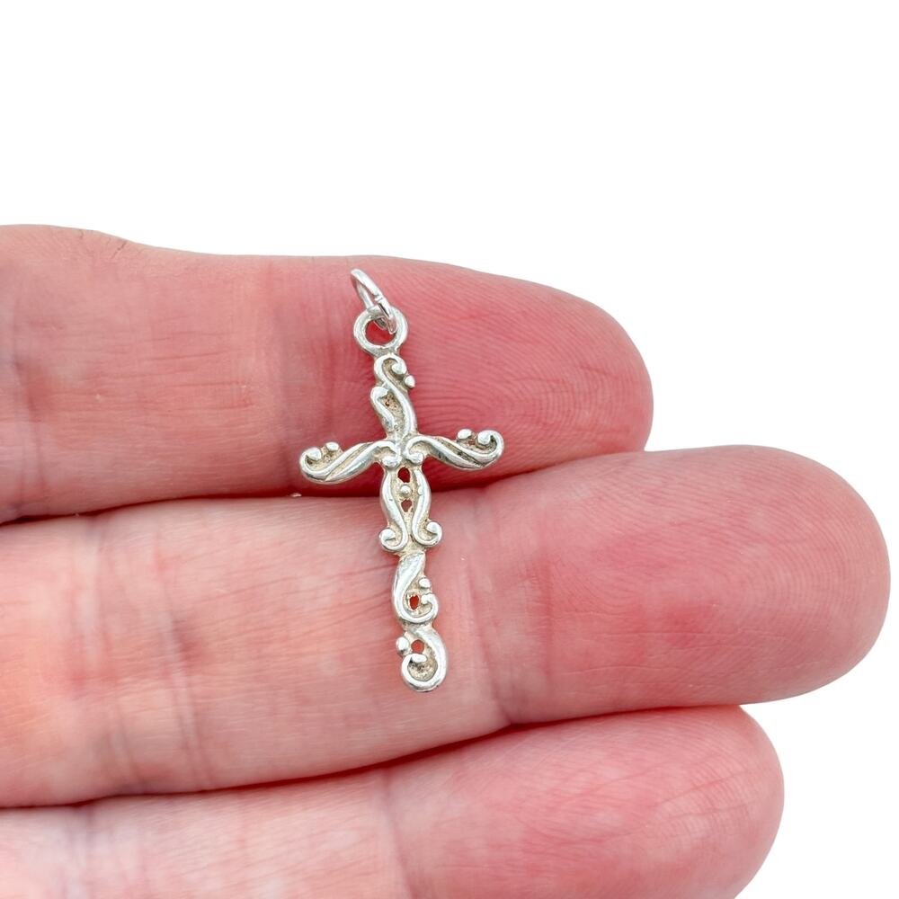 Vintage Sterling Silver 925 Ornate Scroll Cross Pendant